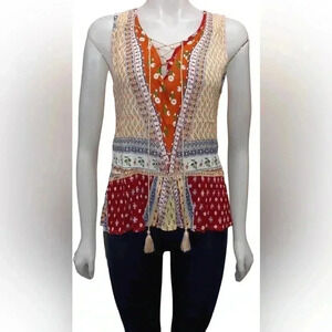 Patrons  Of Peace Boho Tank Top Size Small